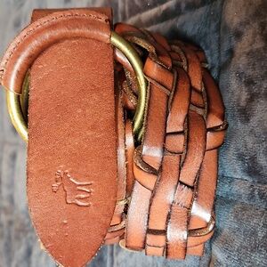 Abercrombie & Fitch Cognac Leather Loop Belt, XS/S, Boho, Braided, Festial